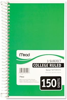 Mead, 06900, Spiral Notebook, 3 Subjects, Medium/College Rule, Assorted Color Covers, 9.5 x 5.5, 150 Sheets, Sold As 1 Notebook
