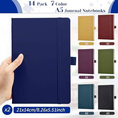 Laumoi 14 Pack Hardcover Lined Journal Notebooks Bulk,Retro Color,A5