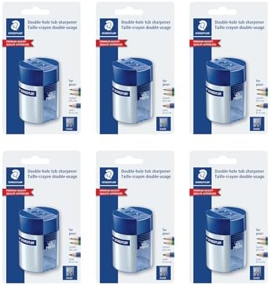 STAEDTLER Double-Hole Tub Pencil Sharpener, 6 Pack