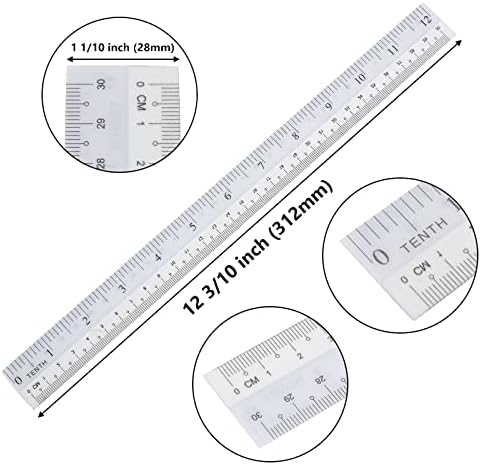 36 Pack Clear Flexible Ruler 12 Inch Plastic Bendable Ruler 12 in/ 30cm Shatter Resistant Straight Flexible Clear Rulers with Inches and Centimeters for Student Teacher School Office Home Use