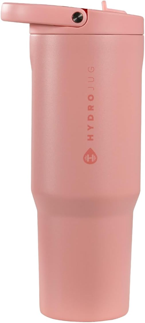 HydroJug Sport - Stainless Steel Tumbler with Straw, Vacuum Insulated, 32oz Leakproof Water Bottle, Ergonomic Design, Reusable, Dishwasher Safe, Rubber Base, Durable for Gym or Outdoors, Tulip