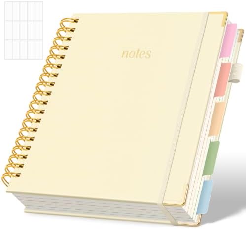 SKYDUE Notebooks for Work, 5 Subject Notebook with Dividers and Tabs, 8" x 10" College Ruled Notebook, 300 Pages Spiral Journal for Women, Green