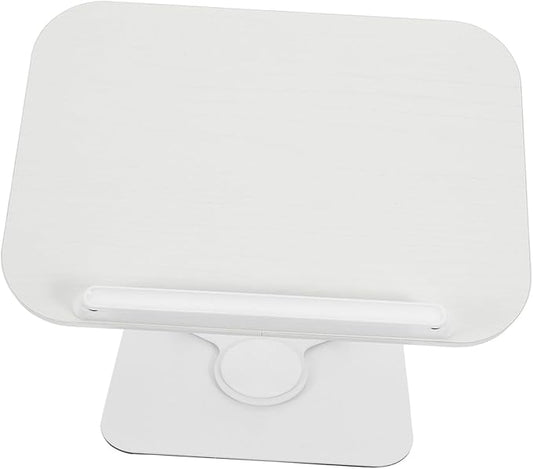Adjustable Wooden Book Stand with 360° Rotation and Height Lift, Portable Desktop Reading and Recipe Display Holder for Cookbooks, Magazines, and Textbooks, White