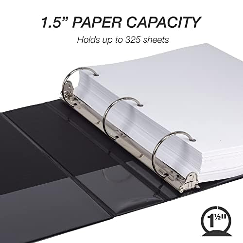 Samsill 1.5 Inch 3 Ring Binders, Economy Round Ring, Clear View Cover, 325 Sheet Capacity - for School, Home, Office - Black, 6 Pack