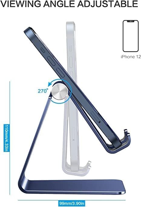OMOTON Adjustable Cell Phone Stand, C2 Aluminum Desktop Phone Holder Dock Compatible with iPhone 15 14 13 Xs XR 8 Plus 7 6, Samsung Galaxy, Google Pixel, Android Phones, Navy Blue