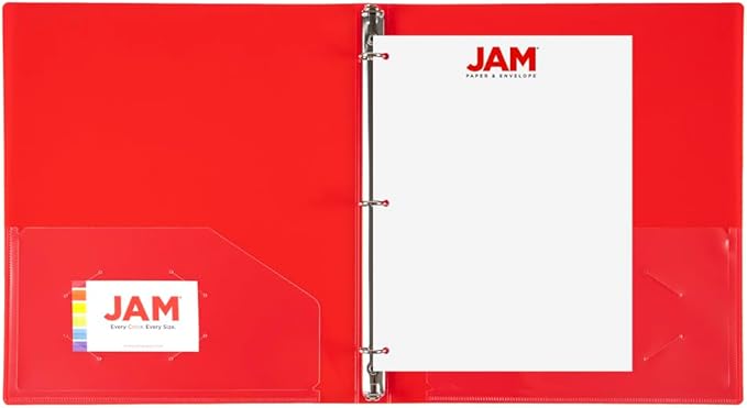 JAM PAPER Plastic 0.5 inch Binders - Assorted 3 Ring Binders (Red, Blue, Green & Orange) - 4/Pack