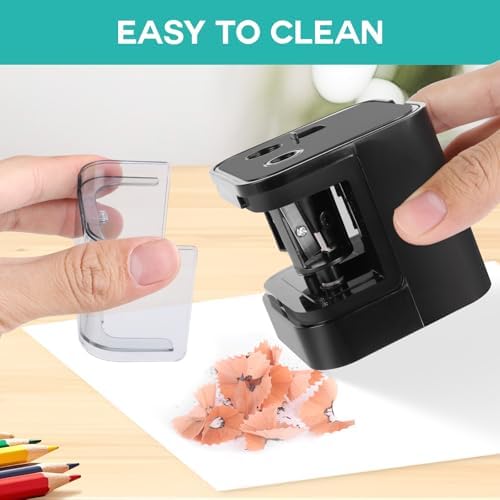 Eagle Electric Pencil Sharpener, Dual Holes, Battery Powered for School/Office/Art, 5s Fast Sharpening, Portable w/Large Shaving Tray & Replaceable Blades, for 6-12 mm Pencils (Black)