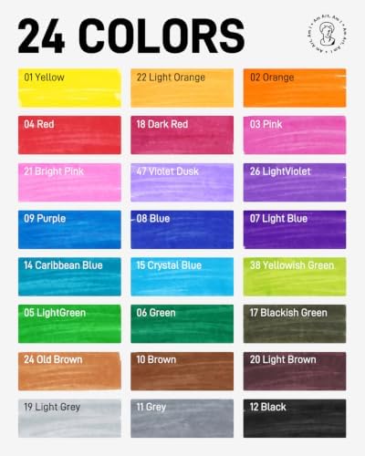 JusArt Dual Tip Markers for Adult Coloring Books, 24 Colors
