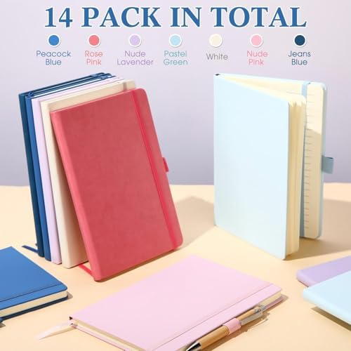Laumoi 14 Pack Hardcover Lined Journal Notebooks Bulk,Fresh Color,A5