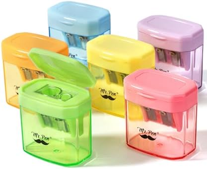 Mr. Pen- Manual Pencil Sharpener, 6 Pack, Colorful, Dual Holes | Compatible with Standard and Jumbo Pencils, Snap-on Lid, Colored Handheld Pencil Sharpener for Artists, Classroom