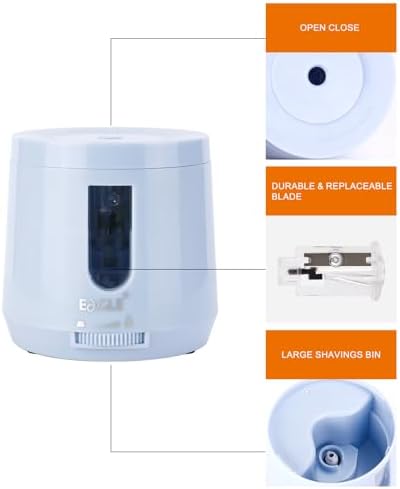 Eagle Pencil Sharpener-Battery/USB Operated, Electric Sharpener with High Capacity, Auto Stop Function, Adjustable Pencil Points-Perfect for Standard Pencils(Blue)