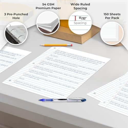 Rosmonde Loose Leaf Paper Bulk, 13500 Sheets, 90 Pack, Wide Ruled Paper