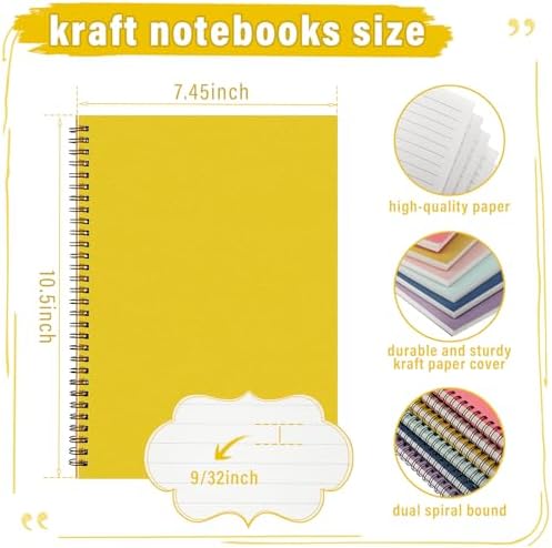 Fuutreo 6 Pack Spiral Notebook 10.5x7.45 Notebook,Playful,Bright