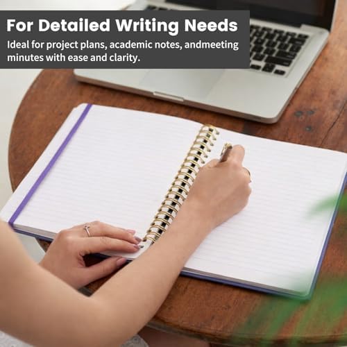 Spiral Notebook - 8.5 x 10.98 Inch Large Hard Cover Notebook with Elastic Band & Pocket, 180 Pages, Lay Flat Wirebound Journal for Work, School, Planning & Note Taking Black