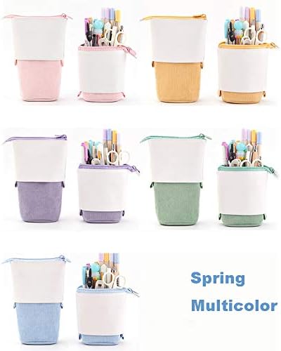 Telescopic Pencil Bag Pen Holder Stationery Case, PU Corduroy Stand-up Retractable Transformer Bag Colorful Organizer, Great for Christmas Holiday (Green)