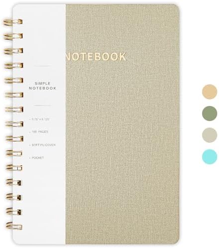 Spiral Notebook-5.75" x 8.125" College Ruled Journal with Inner Pockets and 160 Pages,PU Leather Cover Business Journal, Twin-Wire Binding Notebook Perfect for Office & Home School Supplies Light Grey