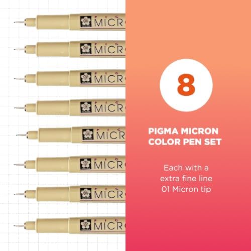 Sakura Pigma Micron Fineliner Pens, 01 Tip, Assorted Colors, 8 Count