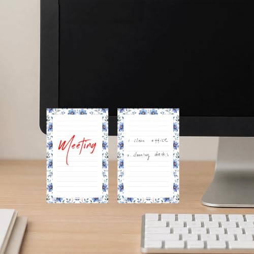 Lined Sticky Notes 4x6 in, 2 Pack Large Cute Notepads with Lines, Bright Post Memo Note Pads Big Rectangular Sticky Notes for Office Blue Cute Flowers