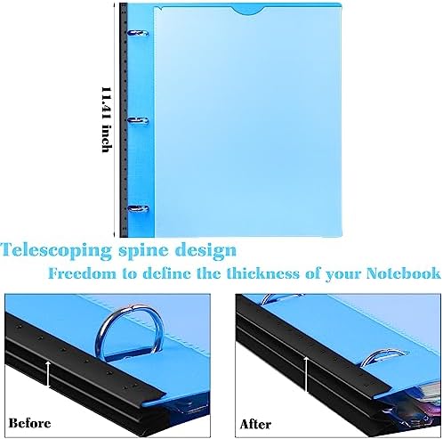 INFUN All-in-one Telescoping Binder Notebook - 2PCS, Refillable 3 Ring Notebook Binder with 1 plastic movable pocket folder,5 plastic subject dividers and graph paper and college ruled paper - Blue