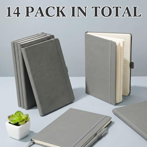 Laumoi 14 Pack Hardcover Lined Journal Notebooks Bulk,Gray,A5