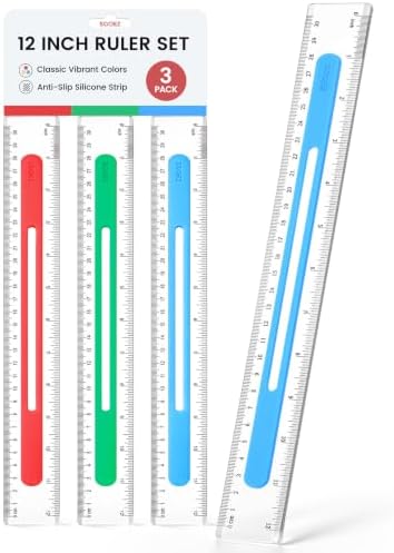 Sooez 3 Pack Ruler 12 Inch, Anti-Slip Clear Rulers for Kids School, Classic
