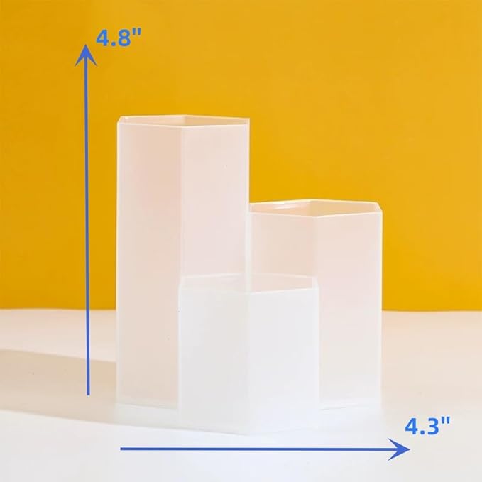 Pen Holder for Desk Pencil Organizer Beige Small Desk Organizer Cute Pen Holder for Office,School and Home (Transparent, Triangular)