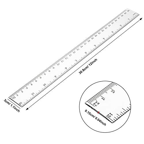 Eboot 20 Pack 12 Inch Clear Plastic Rulers Bulk, Easy-to-Read Straight Edge Rulers with Inches and Metric for School Students Teachers Classroom Office Supplies
