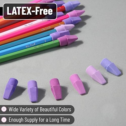 Mr. Pen- Pencil Top Erasers, 240 Pack, 6 Different Purple Shade Colors