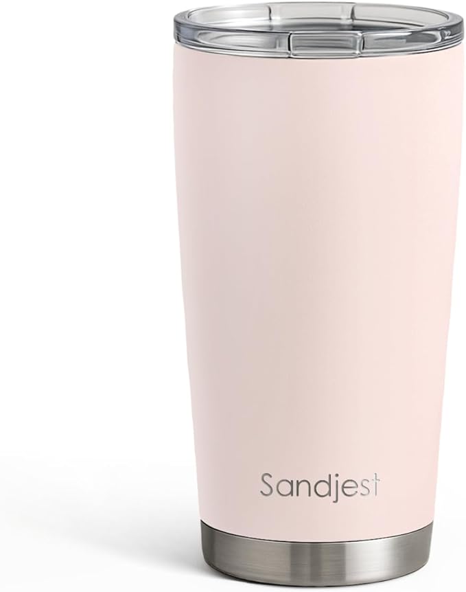SANDJEST Stainless Steel Tumbler 20 oz, Double Wall Vacuum Insulated Mug with Lid, Travel Coffee Cup for Women Girls Friends Sisters, Birthday Christmas (Pale Pink)