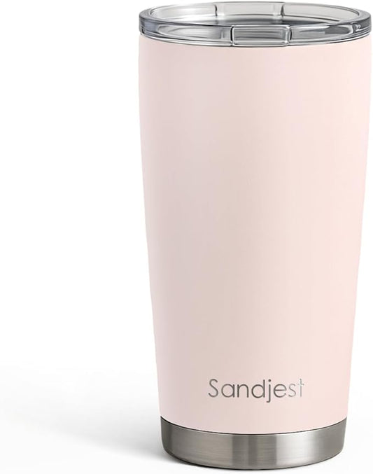 SANDJEST Stainless Steel Tumbler 20 oz, Double Wall Vacuum Insulated Mug with Lid, Travel Coffee Cup for Women Girls Friends Sisters, Birthday Christmas (Pale Pink)