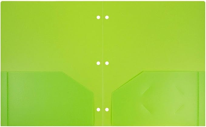 JAM PAPER Heavy Duty Plastic 3 Hole Punch Pocket Folders - Extra Tough School Folders - Lime Green - Bulk 144/Box