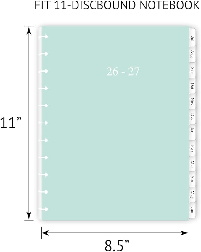 2026-2027 Weekly Planner Refills for 11-Discbound Notebooks, Jul 2026 to Jun 2027, Monthly Tabs, 11-Disc Punches, Letter Size, 8-1/2" x 11"