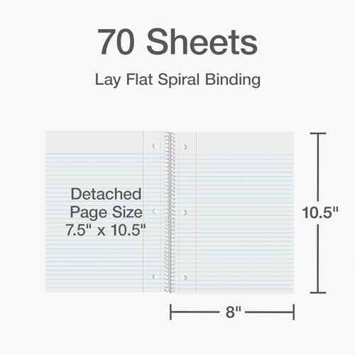 Oxford Spiral Notebooks, 1 Subject, College Ruled Notebooks for School, 8 x 10.5 Inches, 70 Sheets, Assorted Colors, Back to School Supplies (1002522), 2 Count (Pack of 12)