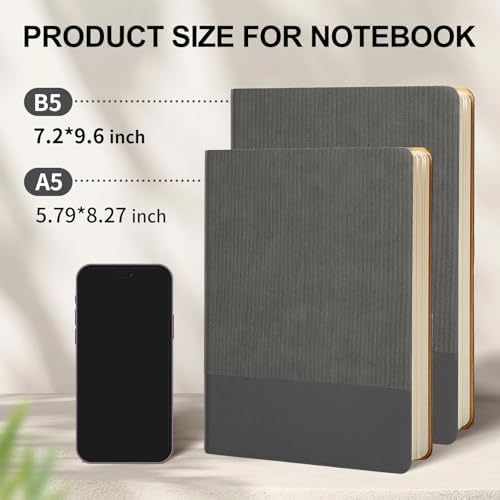 TSFPapier Lined Journal Notebook for Work College Ruled Note Book 5.79"x8.27" A5 PU Leather Daily Journaling 216 Pages for Women Men Writing Home School Supplies Business (Dark Gray)