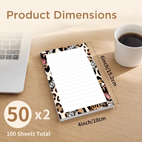 Lined Sticky Notes 4x6 in, 2 Pack Large Cute Notepads with Lines, Bright Post Memo Note Pads Big Rectangular Sticky Notes for Office Leopard Glitter