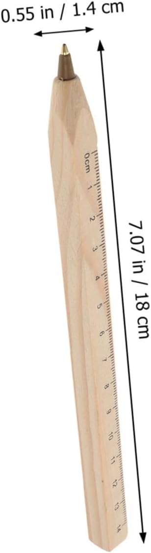 MAGICLULU 6pcs Black Ballpoint Pens Set with Wood Ruler, Biodegradable Solid Wood Construction Ballpoint Pens for Carpentry and Office Use