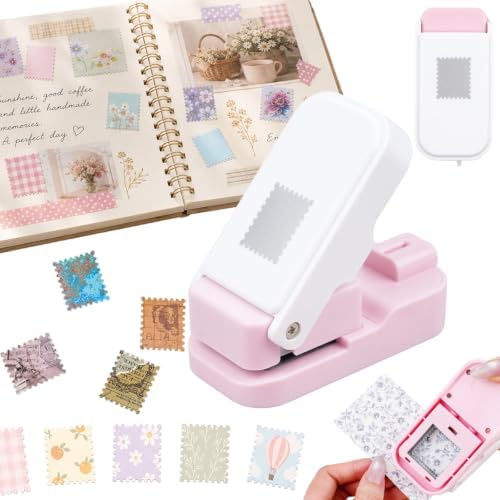 CYFUN DESIGN Stamp Punch, 1x0.8inch Rectangle Stamp Cutter Hole Puncher, Perforated Craft Punches for Junk Journal & Scrapbooking, Stackable Design with Alignment Cutout for Precise Positioning