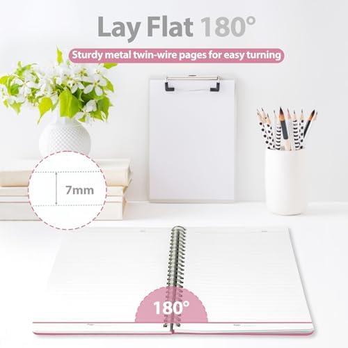 VALOME Journaling Notebooks, A5 Lined Spiral Notebook for Women & Men, 146 Pages College Ruled Hardcover Note Book for Work, Note Taking, Journaling, School, Writing (Rose Pink)
