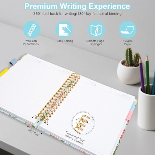 Spiral Journal Notebooks for Work, 300 Pages 5 Subject Notebook College Ruled with Dividers & Tabs, A4 Notebook Journal for Women Students Note-Taking and Organizer (Blushing Rose)