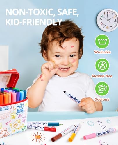 JoyCat 40 Colors Washable Broad Line Markers for Kids with DIY Fabric Bag