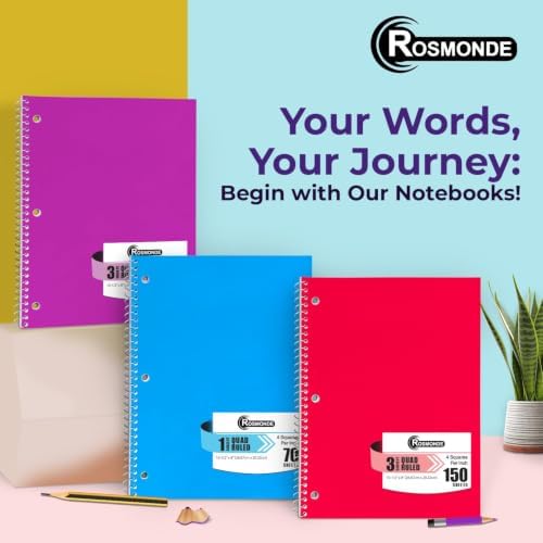 Rosmonde Bulk 1 Subject Spiral Notebook Graph Paper, 100 Pack, 70 Sheets