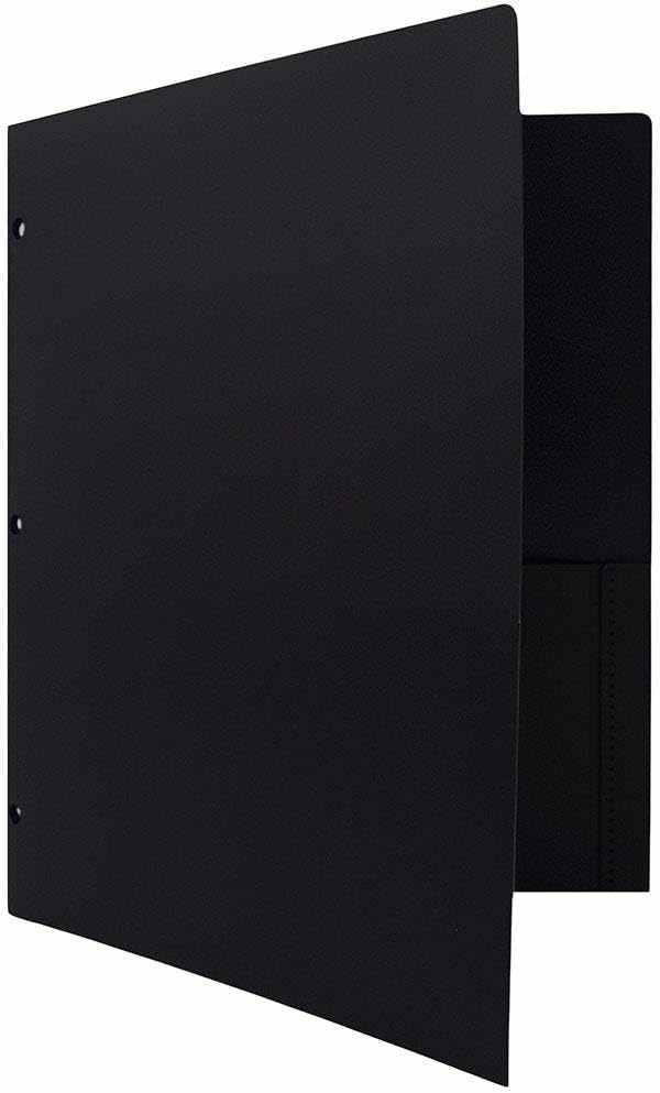 JAM PAPER Heavy Duty Plastic 3 Hole Punch Pocket Folders - Extra Tough School Folders - Black - 12/Pack