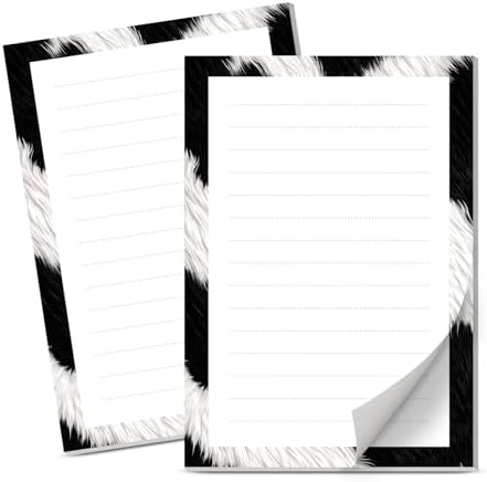 Lined Sticky Notes 4x6 in, 2 Pack Large Cute Notepads with Lines Self-Stick Note Pad, Funny Memo Pads Strong Adhesive for Office, Home Black White Cowhide