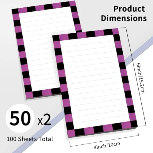 2 Pack Lined Sticky Notes 4x6 in, Cute Self-Stick Notepads with Lines, Large Memo Pads Strong Adhesive for Office, Home Purple Black Plaid