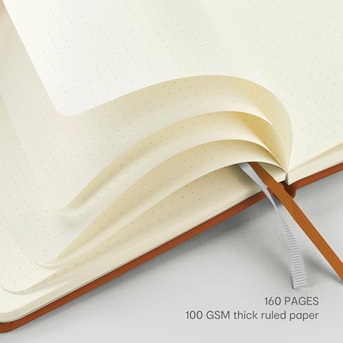 &And Per Se Dotted Journal Notebook – A5 Hardcover, 160 Pages 100gsm Paper, Dot Grid Notebook for Planning & Creative Journaling, 3 Sticker Sheets Included (Light Brown)