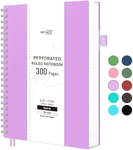 RETTACY Spiral College Ruled Notebook, 300 Perforated Pages (8.2" x 11.2")