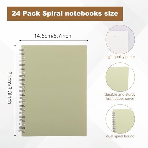 MIVIDE 24 Pack A5 Spiral Notebook, 8.3 x 5.7 Inch, 12 Color, 60 Pages Hardcover Spiral Lined Notebook Journal, Lined Travel Bulk Writing Paper Notebook for School Business Office Supplies