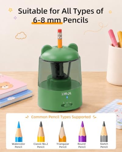 ZMOL Rechargeable Electric Pencil Sharpener for Colored Pencils Green