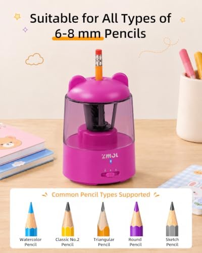 ZMOL Rechargeable Electric Pencil Sharpener for Colored Pencils Pink