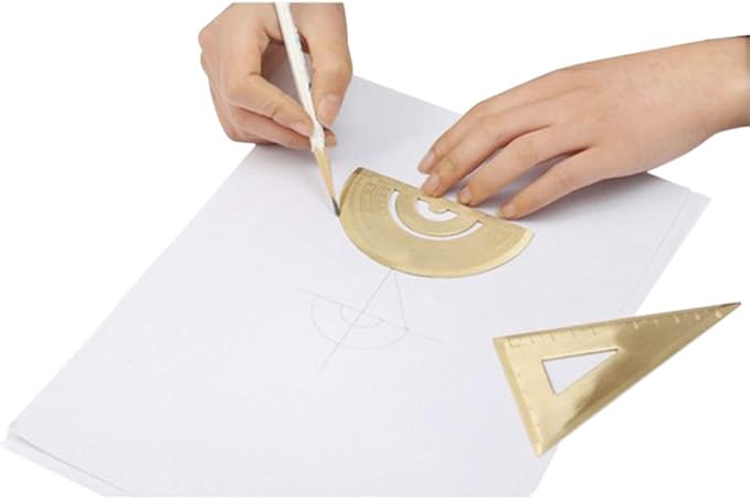 3 Packs Brass Triangle Ruler Protractor Set, Geometry Scale Ruler, Math Semicircle Protractor, Triangular Square Ruler, Drafting Tool Kit for Students Architects Engineers